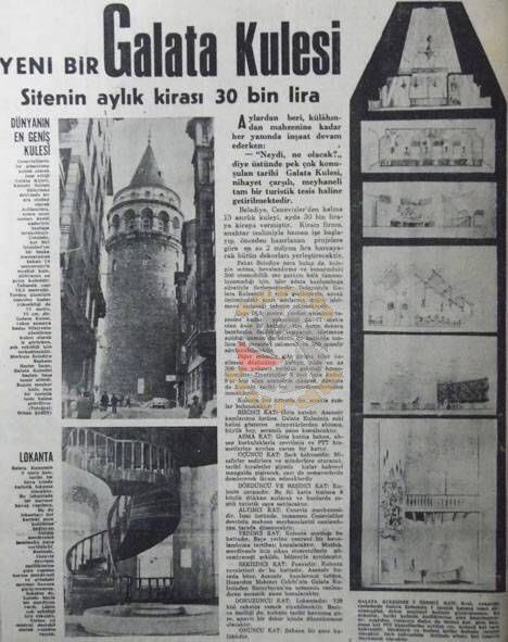 1968 yılında Galata Kulesi aylığı 30 bin liraya kiraya verilmiş