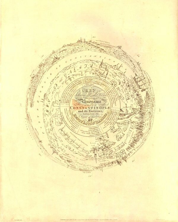 Galata Kulesi'nin üzerinden çizilmiş, 360 derecelik ilginç bir İstanbul panaroması, 1813